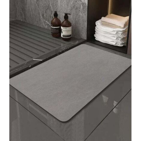 Tapis de Bain Antidét 40X60cm,Tapis Salle de Bain Diatomite Absorbant, Tapis Douche Séchage Rapide, Microfibre Tapis Absorbant Vaisselle, Gris (1/4)