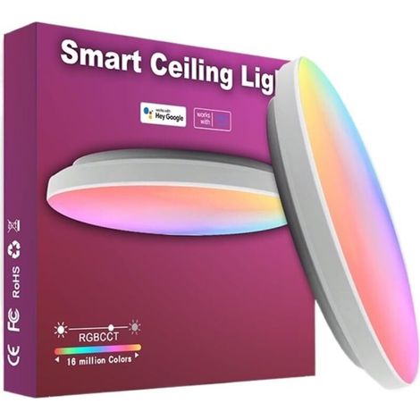 Tuya RGBCW 24W Smart LED-Deckenleuchte, Sprachsteuerung per App, für Schlafzimmer, Wohnzimmer (AC 200-240V, 2,4GHz Fernbedienung)
