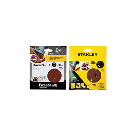 SET 5 DISCHI ABRASIVI CON VELCRO PER ROTORBITALI Ø MM.125- - grana 60 (32027-XJ) - 1 blister STANLEY