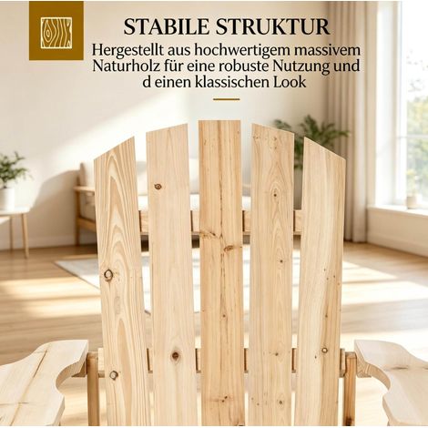 Fauteuil de jardin Adirondack en bois massif de sapin, confortable avec dossier inclinable, couleur bois naturel (1/5)