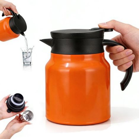 Théière avec filtre et fonction de conservation de la chaleur longue durée - Carafe à thé avec filtre - 1 L - Bouteille isotherme en acier inoxydable à double paroi avec couvercle à bouton-poussoir, i