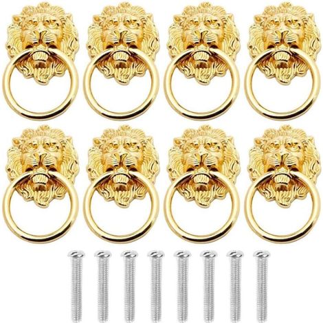 Lion Head Cabinet Handles, 8Pcs Antique Bronze Drawer Pulls, Lion Head Cabinet Drawer Rings, with Screws, for Cabinet Doors, Cupboards, Wardrobes, Drawers, etc.