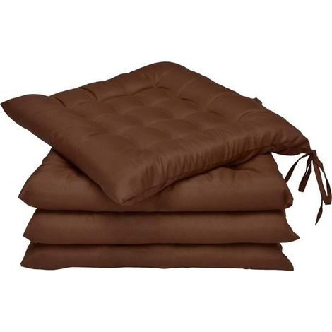 Lot de 4 galettes de Chaise Lea - Confortable et coloré - Idéal pour intérieur et extérieur - 40x40x5 cm - Vert Pomme(MARRON) (1/4)
