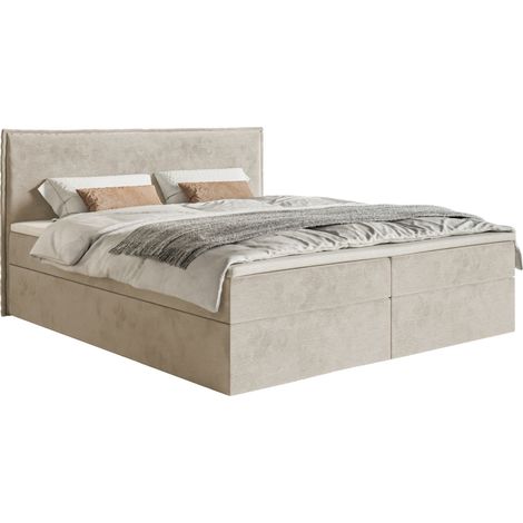 Selsey Softie – Boxspringbett 180x200 cm mit Topper und Stauraum, Velours wasserabweisend, Beige (1/5)