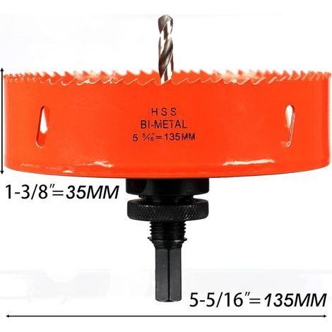 Scie Cloche Bi-métal 135 mm, M42 HSS Bimétallique Scie Trèpan avec Foret de Centrage pour Robuste Perceuse à Percer pour Fer, Aluminium, Bois, Cloison Sèche, Tuyau, Panneau de Fibres de Bois/Orange (1/3)