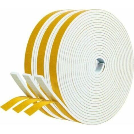 Joint adhésif Porte entree Fenetre 3 rouleaux 12mm x 3mm x 5m Joint Isolation en Mousse Caoutchouc Joint Antichoc Contre courants d'air Protection Meuble Mur Poignée -Mousse blanc film jaune