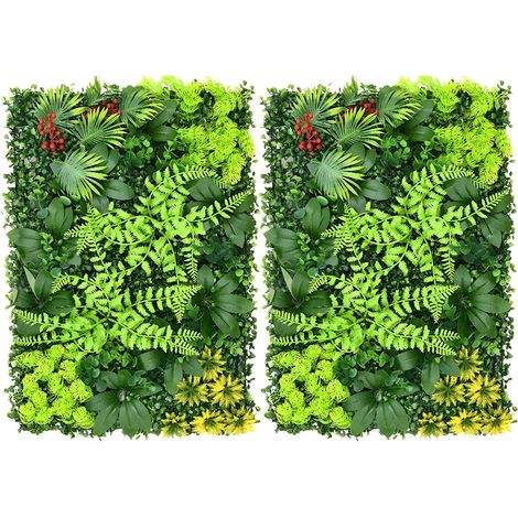 2 panneaux artificiels mur vivant panneaux muraux plantes d herbe 60 x 40 cm panneaux haie protection vie privée verts mur vivant (1/4)