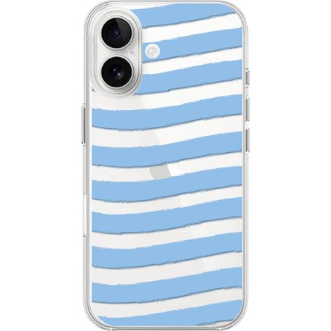 iPhone 16 Plus Hülle, Transparent, Silikon Flexi, Blaue Streifen (1/5)