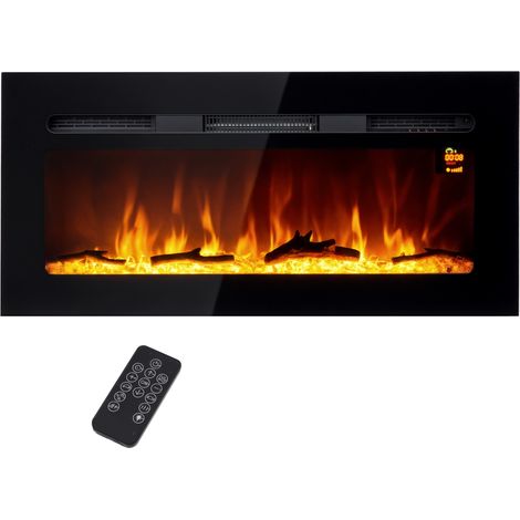 Homcom – Cheminée électrique murale 1800W – Effet flamme LED 3 couleurs – 5 niveaux luminosité – Dimensions 127 cm – Installation encastrable ou murale (1/5)