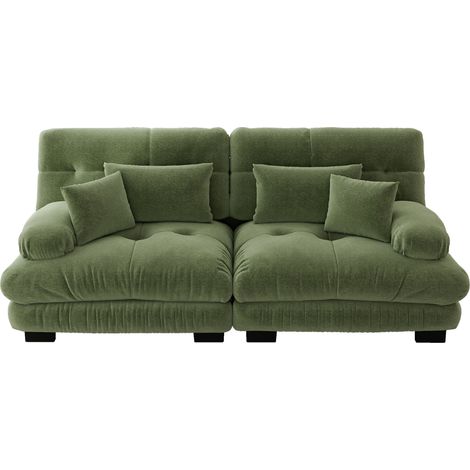 Canapé d'angle cloud en tissu vert avec 2 coussins lombaires, 2 coussins déco, structure bois, style modulable pour salon moderne - CHICFURN (1/5)