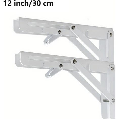 (Blanc 30,5 cm - 2 pièces) 2 supports d'étagère pliables robustes en acier, fixation murale, pour établi, étagères de table, équerre de support - Quincaillerie pour la maison (1/5)
