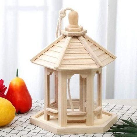 Mangeoire à Oiseaux Fait Main en Bois Extérieur Maison D'oiseau Jardin Oiseau Sauvage Distributeur de Mangeoires à Oiseaux pour L'extérieur-Fei Yu (1/5)