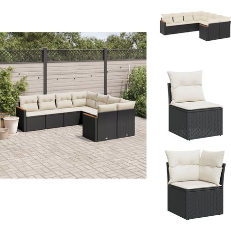 8-tlg. Garten-Sofagarnitur mit Kissen Schwarz Poly Rattan - Gartensortiment - Outdoor Möblierung - Lounge Set - Gartenlounge - Rattan Gartenmöbel (1/5)