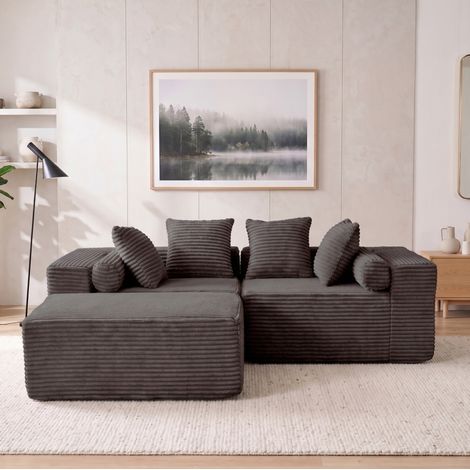 Sofá seccional modular en L (266x110x60.01 cm), sin herramientas, chaise amplia, espuma y muelles, negro (1/5)