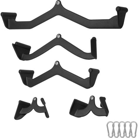 Accessoires de tirage vertical pour machine à câble, ensemble de 5 poignées avec revêtement caoutchouc, pour musculation dos, biceps et triceps, adapté à la salle de sport à domicile. (1/5)