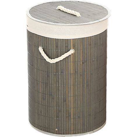 Panier à linge pliable en bambou, grand panier de rangement pour vêtements sales, usage domestique, gris, rond, 1 pièce (1/5)