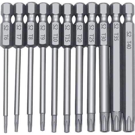 Tête de lot creuse poignée hexagonale tête de tournevis torx avec trou moyen jeu de têtes de tournevis six étoiles S2 matériel-1pcs-11pc tête de lot creuse 100mm