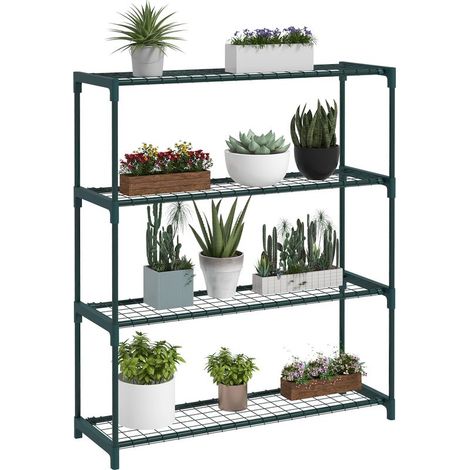 Étagère à Plantes Acier 4 Niveaux Noire 107x89x28cm Charge 10kg/Niveau pour Jardin Véranda Balcon (1/5)