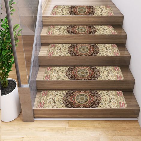 Lot de 5 tapis d'escalier d'intérieur, tapis de sol, tapis d'escalier, tapis d'escalier antidérapants, tapis d'escalier de bord, 76 x 20 cm (1/5)