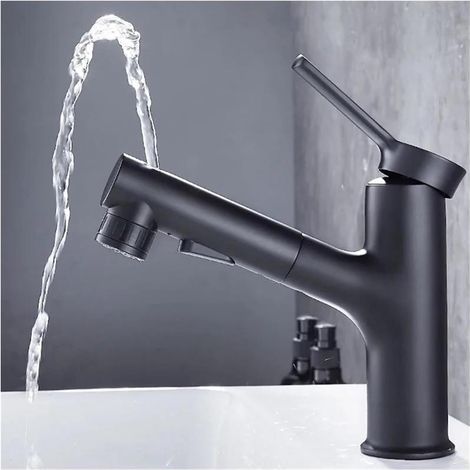 Robinet cuisine extractible 360° eau chaude froide argent noir gris, mitigeur moderne économiseur d'eau (1/3)