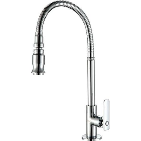 Kaelt - Robinet de cuisine et de jardin en acier inoxydable avec bec pivotant à 360 degrés et douchette extractible, pour évier, buanderie, eau froide uniquement, finition chromée(Sans tuyau) (1/4)