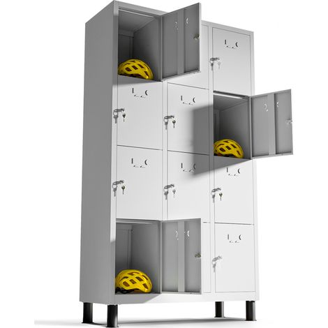Vestiaire metallique à 12 portes Casier 180x97x40cm pour votre atelier ou votre bureau Casier metallique serrure (Gris) (1/5)