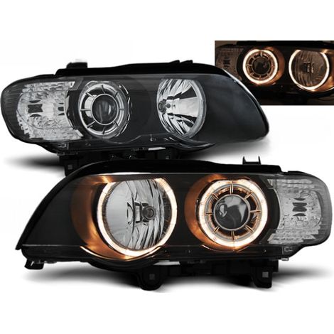 Paire de feux phares BMW X5 E53 de 1999 a 2003 angel eyes noir-27361096 (1/2)