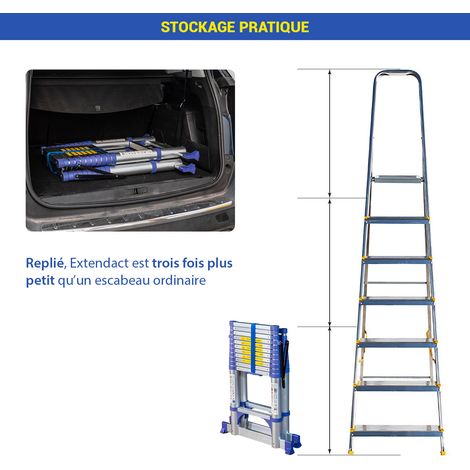 Escabeau 12 marches telescopique EXTENDACT12, Echelle telescopique 3.5m+3.2m, escabeau pliable, Stabilisateur, H max travail 5m, Garantie 5 ans