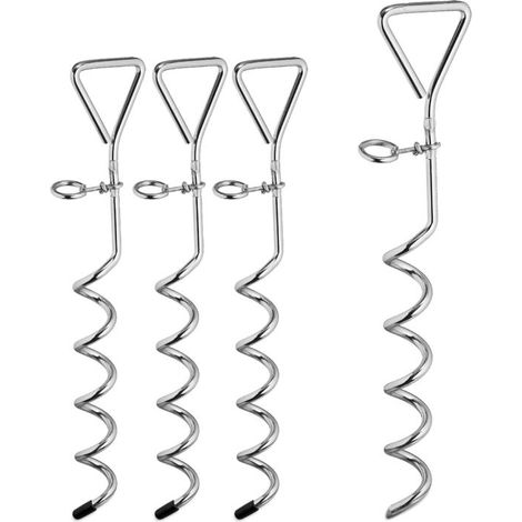 Spiral-Heringe für Zelte und Trampoline, Stahl, Verankerungssystem, 42 cm, silber (1/4)