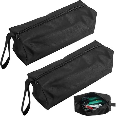 Lot de 2 sacs à outils, 25x10x10 cm, polyester noir avec sangle suspendue et fermeture éclair