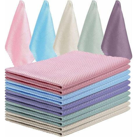 Chiffons de Microfibre Chiffons Nettoyage 10 Chiffon nettoyer en écailles de Poisson 25x25cm, Serviette réutilisable écologique pour le nettoyage des vitres de voiture en verre de cuisine(couleur aléa (1/5)
