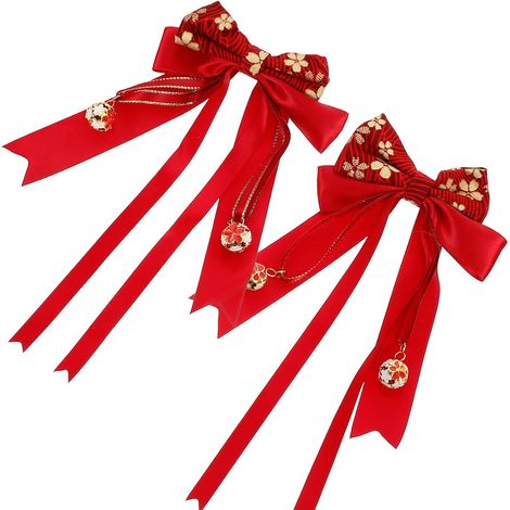 2 Pièces Barrette Chinoise à Nœud Rouge en Polyester et Fer (1/5)