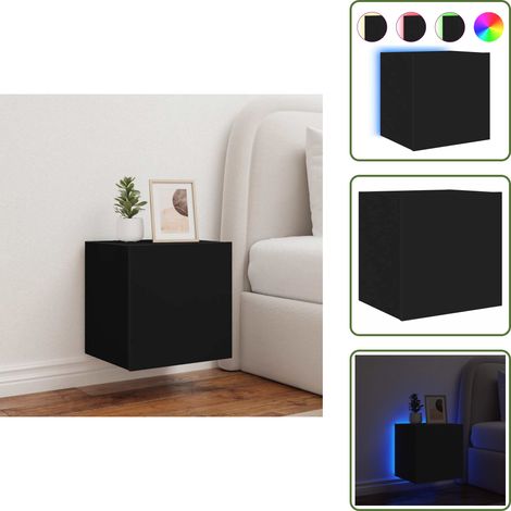 The Living Store Mobile TV a Parete con Luci LED Nero 40,5x35x40 cm - Luci LED RGB