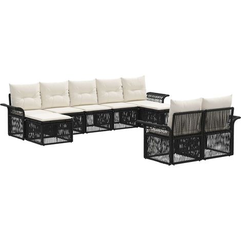 Gartensofa-set 9 pcs Schwarz Poly-Rattan vidaXL