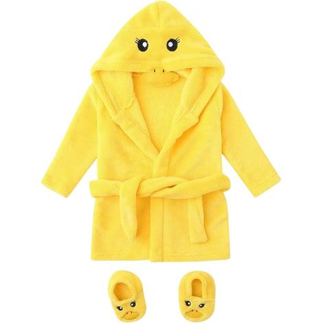 Kinderbademantel mit Kapuze, aus flauschiger Baumwolle, mit einem niedlichen Entenmuster, ideal für... (1/5)