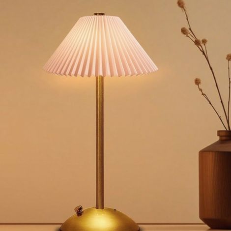 Lámpara de escritorio vintage dorada con 3 colores - Lámpara de mesa recargable con pliegues para leer en la cama y crear un ambiente agradable en el dormitorio.