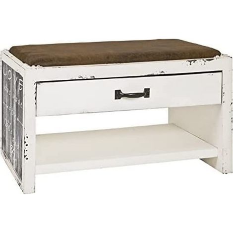 Banc à Chaussures Motif Vintage, étagère à Chaussures en MDF avec Assise rembourrée en Tissu - Dimensions : L 72 x H 42 x P 38 cm Style : Industriel (1/3)