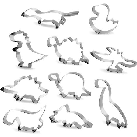 Emporte-pièce Dinosaure - Acier Inoxydable Alimentaire - 10 Pièces - Pour Biscuits Pâtisserie Fondant Fromage Sandwich - Idéal Enfants Fêtes Thème Dino (1/5)