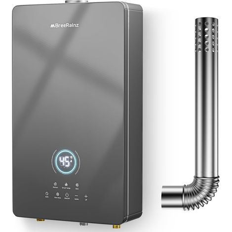 BreeRainz Chauffe-Eau à Gaz Instantané 16 LPM,32kW Chauffe-eau à Gaz Avec 5 Modes, Des Boutons à Ecran Tactile LED,Prise 220V,Fonctionne au Butane et Propane [Classe énergétique A]