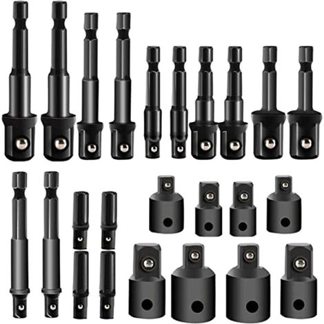 Kit portable de 24 rallonges et adaptateurs pour douilles à percussion, avec queue hexagonale, pour perceuse. (1/5)