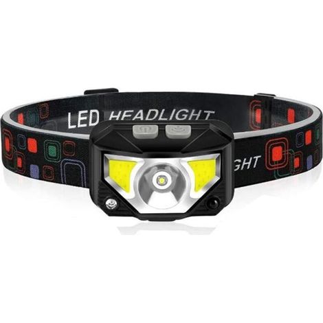 Stirnlampe, USB-aufladbar, mit 6 Leuchtmodi, Bewegungssensor, wasserdichte COB-Stirnlampe, 45° verstellbarer Winkel, mit Rotlicht zum Angeln/Camping/Radfahren/Wandern (1/4)