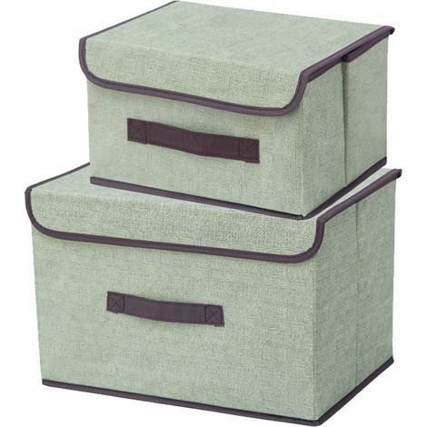 boîte de rangement en tissu imitation lin pliable avec couvercle et poignée couleur vert clair dimensions 25 cm x 19 cm x 16 cm pour ranger livres jouets et vêtements anti poussière
