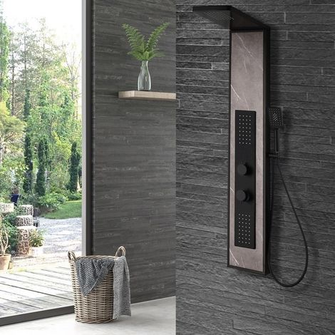 Colonna doccia multifuzionale colore nero e motivo marmo KAM-N2300B kamalu