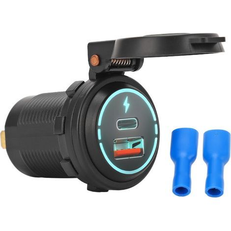 Prise de chargeur USB 12V, charge rapide, étanche IP66, PD Type C QC 3.0, adaptateur de voiture pour moto, bateau, camping-car, ATV (1/5)
