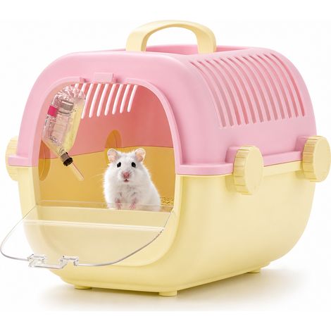 Cage de transport pour hamster et petit rongeur rose et jaune (1/5)