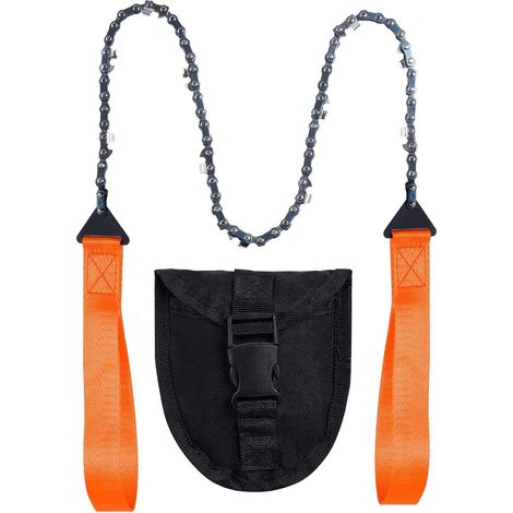 Tronçonneuse de poche avec poignée en paracorde, scie à main pliable, équipement d'urgence pour l'extérieur, pour le camping, la chasse, la randonnée, le sciage du bois et le sciage des arbres (orange (1/5)