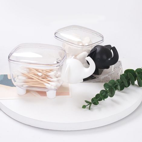 2-teilige Wattestäbchenbox, Aufbewahrungsbox, Badezimmer, Ankleidezimmer, Wohnzimmer, Küche, Zahnstocherbox, Medikamentenbox, Ringe, Weiß + Schwarz (1/5)