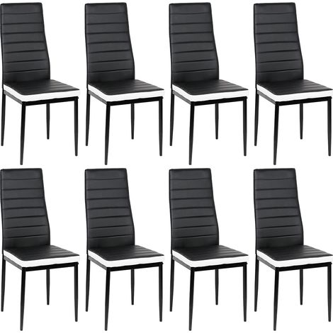Hofuton Lot de 8 chaises noirs/bandeau blancs pour salle à manger (1/5)