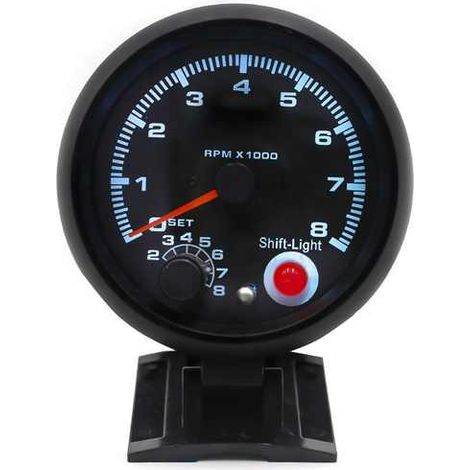 Tachymètre de Voiture, Universel 12V 0-8000 RPM Compte tour Voiture Tachymètre Jauge Tachymètre LED Lumière de Changement De Vitesse (1/5)
