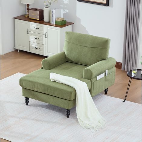 Poltrona chaise longue in chenille verde oliva 125,5x97x86 cm con tasche laterali (1/5)